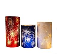 Lanterna per fuochi d'artificio, set di 3 luci incise, altezza sfalsata per uragano, luce bianca calda, arcuata per design Starburst, centrotavola da tavolo per matrimonio (set da tre)