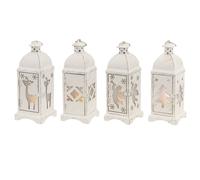 Lanterna piccola a batteria, lanterna natalizia, lampada natalizia per interni, lanterna natalizia in bianco shabby chic, 1 stella, 1 abete, 1 renna, 1 angelo, 1 LED, LxA 7 x 19, set da 4