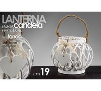 LANTERNA PORTA CANDELA INTRECCIO BAMBU' BIANCA 1519 CM BASE TONDA ARY-671081