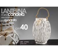 LANTERNA PORTA CANDELA INTRECCIO BAMBU' BIANCA 1540 CM BASE QUADRATA ARY-671036