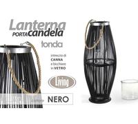 LANTERNA PORTA CANDELA INTRECCIO DI CANNA NERA 3282 CM CON BICCHIERE XDH-778223