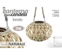 LANTERNA PORTA CANDELA TONDA SOSPESA INTRECCIO BAMBU' 2518 CM XDH-808180
