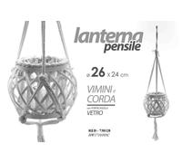 LANTERNA PORTA CANDELE BIANCA VIMINI E CORDA 2624 CM PENSILE RED-738128