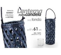 Lanterna porta candele tonda 1761 cm intreccio bambù bicchiere vetro SPQ-751875