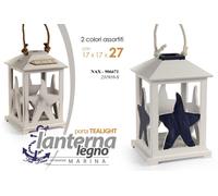LANTERNA PORTACANDELA LEGNO STELLA MARINA TEA LIGHT BIANCO BLU ANTIC ASSOR 2717