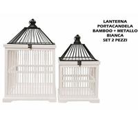LANTERNA PORTACANDELA SET 2 PZ. BAMBOO+METALLO