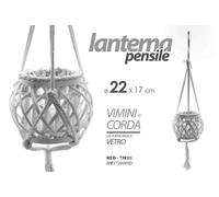 LANTERNA PORTACANDELA SOSPESA PENSILE EVENTI CASA GIARDINO CORDA VETRO 2217