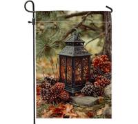 Lanterna rustica autunnale da giardino, striscione decorativo nero per la decorazione della casa autunnale, bandiera da cortile in iuta su entrambi i lati per decorazione esterna del prato 30,5 x 45,7