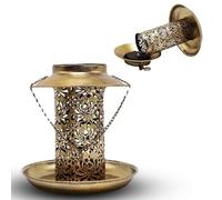 Lanterna solare 2 in 1 - Mangiatoia - Lanterna - Proiezioni luminose - Catena e gancio in metallo - Ferro verniciato effetto bronzo - Taglio arabo - Pannello solare - LED e interruttore protetti