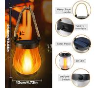 Lanterna solare a fiamma tremolante: lanterna solare a fiamma | Luci solarii per esterni | Lanterne resistenti alle intemperie per Halloween | Giardino, patio, , paesaggistica, festa