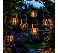 Lanterna solare a LED piccola con effetto fiamma, set da 6 pezzi, mini lanterna 9 x 7 cm, da appendere per esterni, lanterna decorativa da giardino, lampada solare a sospensione