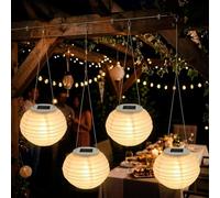 Lanterna solare a LED rotonda, 12 cm, in nylon, set da 4 | Illuminazione decorativa da giardino, luce bianca calda, resistente alle intemperie, lampada solare lanterna