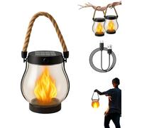 Lanterna solare con fiamme danzanti per esterni, ricaricabile 2 in 1 tramite energia solare e USB 1500 mAh Effetti fiamma realistici, impermeabile IP65, da appendere o da appoggiare per cortile