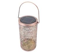 Lanterna Solare con Motivo a Foglia Metallica IP65 Lampada a Sospensione Impermeabile Ad Energia Solare Costruzione in Metallo Leggero con Luce Calda per Giardino, Patio, Portico