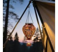 Lanterna solare da appendere, ornamento da giardino con luce solare e fungo, lanterna a mongolfiera in metallo impermeabile per recinzione, sentiero, parete, stile vintage per cortile prato