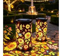 Lanterna Solare da Esterno,2 Pezzi Girasole Decorativo da Giardino Appeso | Colorful Sunflower Glow Solar Garden Lantern,Impermeabile Metallo Lampada Solare da Giardino,per Esterni,Terrazzo,Balcone
