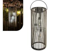 Lanterna Solare da Esterno Effetto Rattan - Singola Lampada LED da Giardino Impermeabile - Luce Solare Decorativa da Appendere o da Tavolo per Balcone, Terrazza, Patio