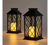 Lanterna solare da esterno, lanterna a LED impermeabile appesa, luce senza fiamma retrò a quadri neri con accensione/spegnimento automatico, adatta per giardino, patio, balcone, portico, matrimonio, f