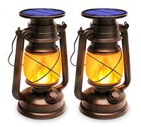 Lanterna Solare da Esterno Vintage 2 Pezzi, KINGLEAD Lanterne da Esterno Solare Impermeabile IP65 Lanterna LED Retrò Fiamme Effetto Dimmerabile Lanterna Campeggio
