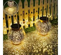 Lanterna Solare da Esterno Vintage, con Accensione Automatica, IP65 Impermeabile e Resistente al Sole, Luci Decorative a LED per Giardino, Terrazza, Patio, Cortile(2 Pezzi)