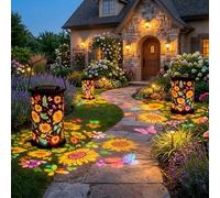 Lanterna solare da giardino colorata con bagliore di girasole, luce for patio e percorso a energia, calda for illuminare il tuo dopo tramonto,decorazioni(Colorful,3pcs)