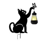Lanterna solare da giardino - Lampada da esterno a forma di gatto realizzata in ferro, di ricarica alimentato dal sole, proiezione di bagliori a motivo cavo, elegante accento di illuminazione