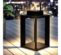 Lanterna solare in metallo, colore nero, 25 LED, luce bianca calda, 45 x 22 cm, a energia solare, di alta qualità, massiccia, per giardino, terrazza, balcone