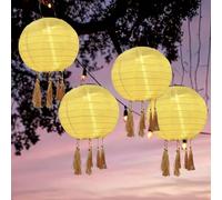 Lanterna solare per esterni, resistente alle intemperie, 4 lanterne solari per esterni, 20 cm, luce bianca calda, lanterne da giardino con 4 nappe, in nylon, per giardino, terrazza, matrimonio