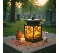 Lanterna solare per tombe cimitero, resistente alle intemperie, per esterni, giardino, tomba, lampada per tomba urna cineraria, colore nero, lanterne con candele a LED, portacandele piccolo lanterna a