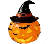 Lanterna zucca per Halloween Lampada decorativa in resina gialla | La lanterna in resina ricca di dettagli crea una luce accogliente e calda su tavolo e camino.