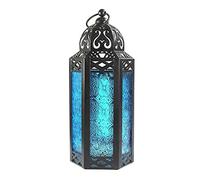 Lanterne a Candela Decor, Portacandele decorativo marocchino, portacandele for lumini da tè, lanterna sospesa in stile vintage, lanterna da giardino, lanterna(Blue)