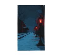 Lanterne gotiche lungo il sentiero innevato bandiere per la casa, 3 x 1,5 m, striscione di auguri con occhielli per interni ed esterni, decorazioni per la casa