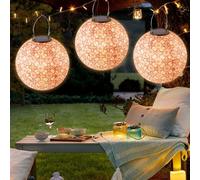 Lanterne Led Solar, Afenau 3 Pezzi 25cm Retro Lanterna Solare Appesa, Lanterna da Giardino in Nylon, Lanterne Esterne Resistenti Alle Intemperie per Giardino, Balcone, Cortile, Matrimonio