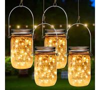 Lanterne Solari Da Esterno,4 Pezzi 30 LED Lampade Solari Barattolo Di Vetro,Impermeabile IP55,Lanterne Da Esterno Solari,Lanterna Solare Esterno Per Esterni,Balcone,Giardino