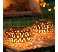 Lanterne Solari da Esterno Resistenti alle intemperie, 2 pezzi Luci Solari in Rattan da Esterno, Lampada da Tavolo Boho da Esterno, Decoro da Giardino Regalo per Donne, Piccola Lanterna Solare a LED