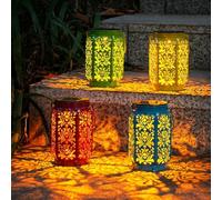 Lanterne solari per esterni, confezione da 4 pezzi, a forma di rosa, ideali come regalo per la festa della mamma, IP44, impermeabili, decorazione da giardino, 4 colori, LED da appendere, con manico