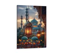 Lanterne sopra la moschea, stampa calda, poster notturno, immagine artistica da parete moderna da appendere, poster decorativo da appendere (20 x 30 cm)