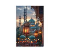 Lanterne sopra la moschea, stampa calda, poster notturno, immagine artistica da parete moderna da appendere, 30 x 45 cm