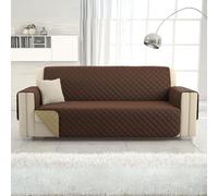 L'ANTICO ARCOLAIO - Copridivano 3 Posti Con Braccioli, Antigraffio per Gatto e Cani, Antiscivolo in Microfibra Double Face, Fodera Divano (Marrone/Panna)