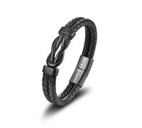 Lantine Braccialetti in pelle intrecciata nera per uomo braccialetti con nodo infinito per figlio, nipoti, uomo, fratello, marito, amore, braccialetto con ciondoli per compleanno Natale, Acciai