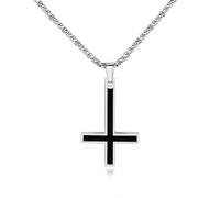Lantine Collana a croce per uomo, catena a croce inversa, collana con crocifisso, regalo di Natale e Halloween, Acciaio inossidabile