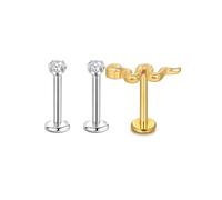Lantine G23 - Set di gioielli in titanio per piercing all'elica, 2,5 mm, 16 g, con retro piatto, per labbro, cartilagine, trago, Daith, 16g 8mm, Metallo Titanio, Zirconia cubica