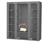 LANTUS Armadio Guardaroba Con Barre Porta Abiti,Organizzatore Portascarpe Mobiletto Bagno Ingresso, Armadio in Tessuto Pieghevole Guardaroba in Tessuto,172 * 134 * 43 cm (grigio)
