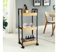 LANTUS Mensola sottile per bagno, salvaspazio, bambù, carrello portaoggetti a 3 livelli su ruote, scaffale in piedi 3 cesti dim. 30L x 20L x 80H cm-Nero