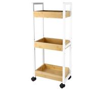 LANTUS Mensola sottile per bagno, salvaspazio, bambù, carrello portaoggetti a 3 livelli su ruote, scaffale in piedi 3 cesti dim. 30L x 20L x 80H cm-Bianco