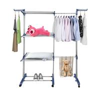 LANTUS Stendibiancheria interna su 3 livelli, stendibiancheria estensibile regolabile, Tancarville grande capacità, con 6 ruote freno di parcheggio a 360°, 75-142,5 x 64 x 170 cm (blu + grigio)