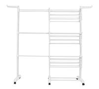 LANTUS Stendibiancheria pieghevole con ruote, grande capacità e ali pieghevoli su 3 livelli per uso interno ed esterno (75-142,5 x 64 x 170 cm)
