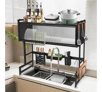 LANTUS Stoccaggio Lavello Cucina, Asciugatrice/Scolapiatti, Cucina antiruggine con porta, Scolapiatti da tavola, grande ripiano di stoccaggio, 85 x 30 x 78 cm, nero