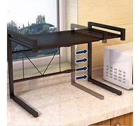 LANTUS Supporto estensibile in metallo, Rastrelliera per Forno a microonde, ripiano espandibile e Regolabile in Altezza,Organizer da Cucina a 2 Livelli (42 cm (40-65 cm) - nero)