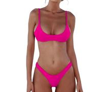 Lanunlly Costume da Bagno Donna Curvy, Bikini Brasiliana Push Up Hot Costume Due Pezzi Halter Triangolo Top Set Trikini Sexy Costumi da Mare Estivi Spiaggia Beachwear Sportivo Swimwear